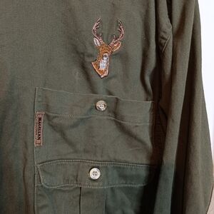 Magellan Long Sleeve Shirt 2XL XXL Green Button Up Hunting Shooting Shoulder